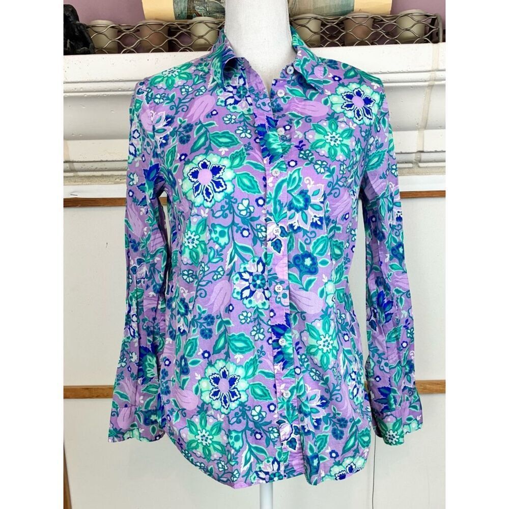 Talbots NWOT Bridgerton vibe Button-Front Blouse in Lavender & Blue